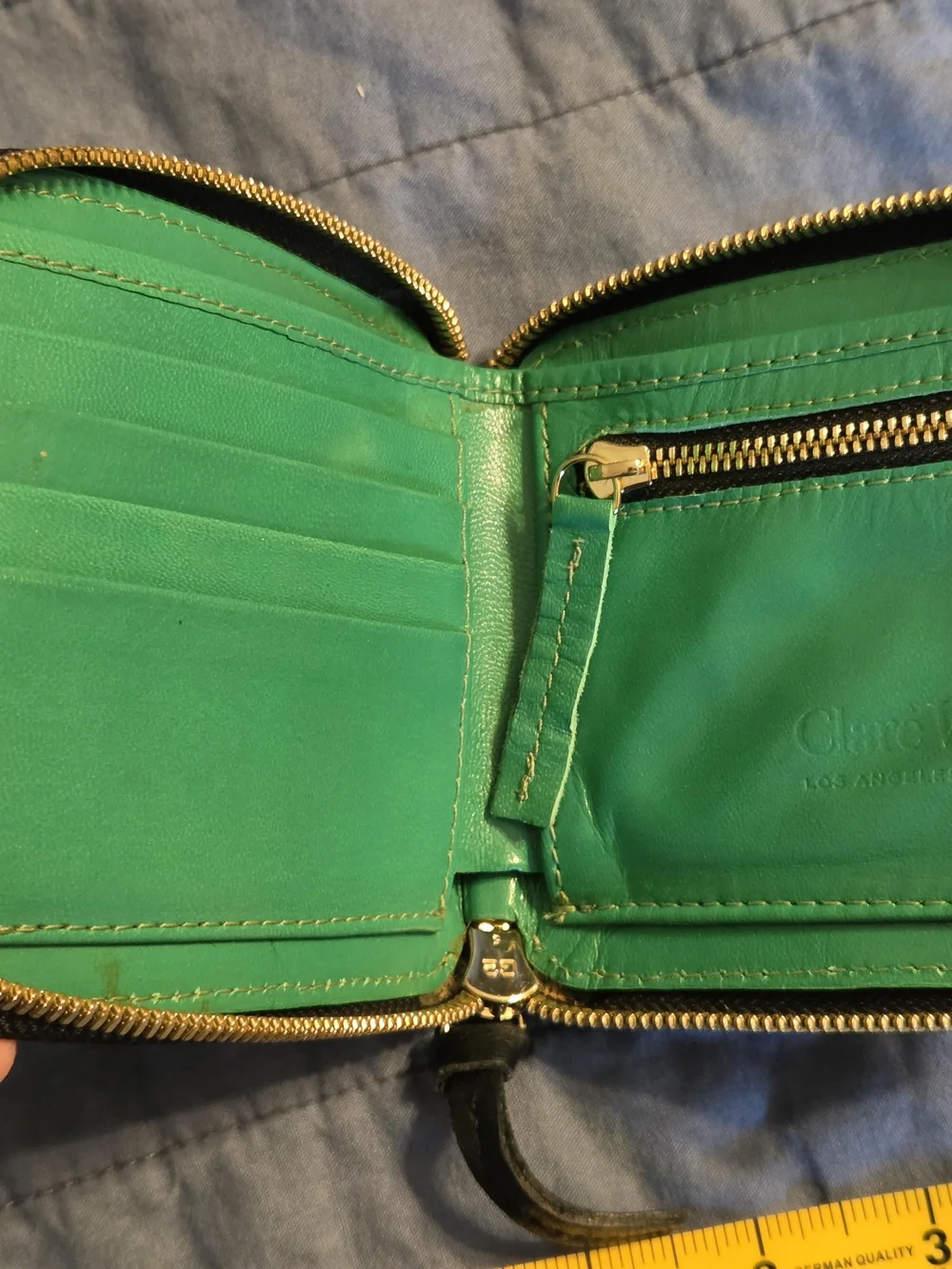 Clare V Black Leather Zip Wallet with Gold Hardware